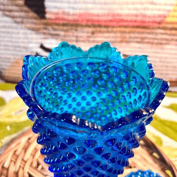 Vintage Fenton Colonial Blue Hobnail Apothecary Jar With Lid 1964 - Picture 3 of 7